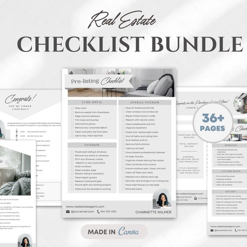 Pacchetto di checklist immobiliari per venditori / Marketing immobiliare / Preparazione - Modello di inserzione / Checklist per il giorno di chiusura / Immobiliare digitale modificabile
