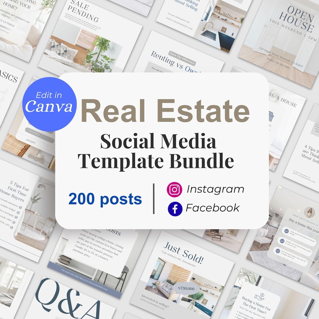 Real Estate Social Media Instagram Bundle, Real Estate Marketing ...