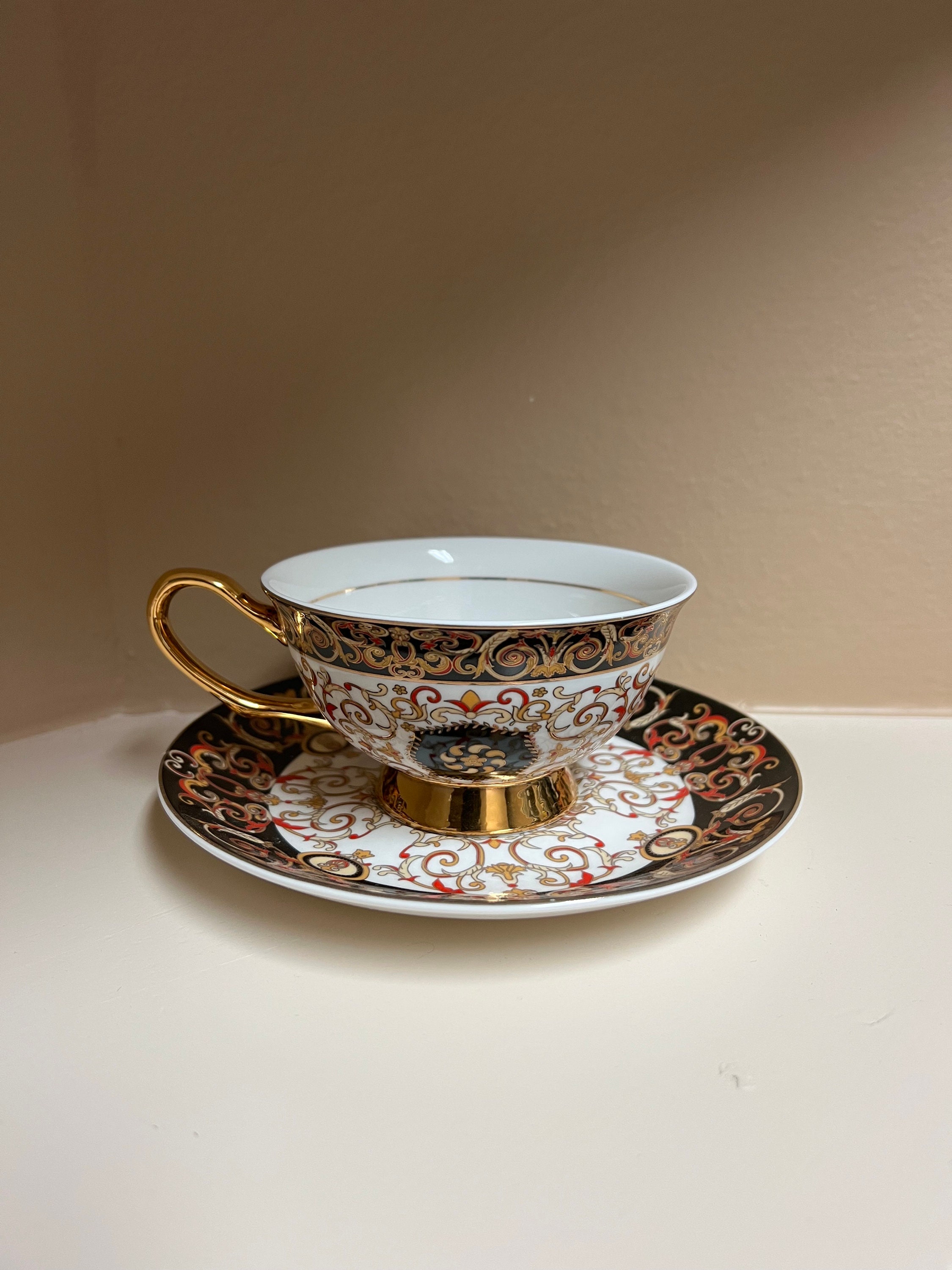 Versace Baroque Espresso Cup & Saucer, Unisex, Print, One Size