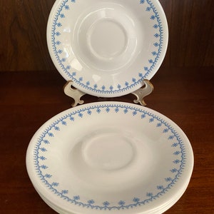 Set of 6 Corelle Blue Snowflake Garland saucers