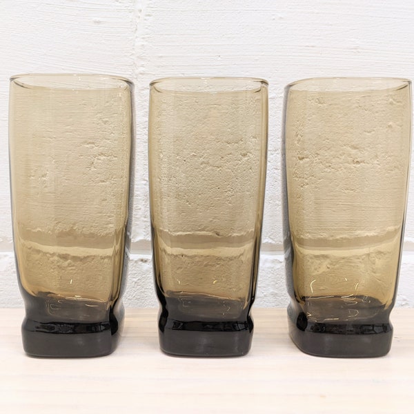 Vintage Libbey Smokey Brown Carrington Glasses (set of 3)