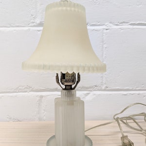 Antique Art Deco Frosted Glass Boudoir Lamp and Shade Rewired