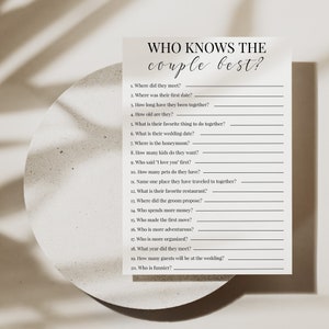 Who Knows The Couple Best? Bridal Shower Games, How Well Do You Know The Couple, Bridal Shower Couples Trivia Game, C100