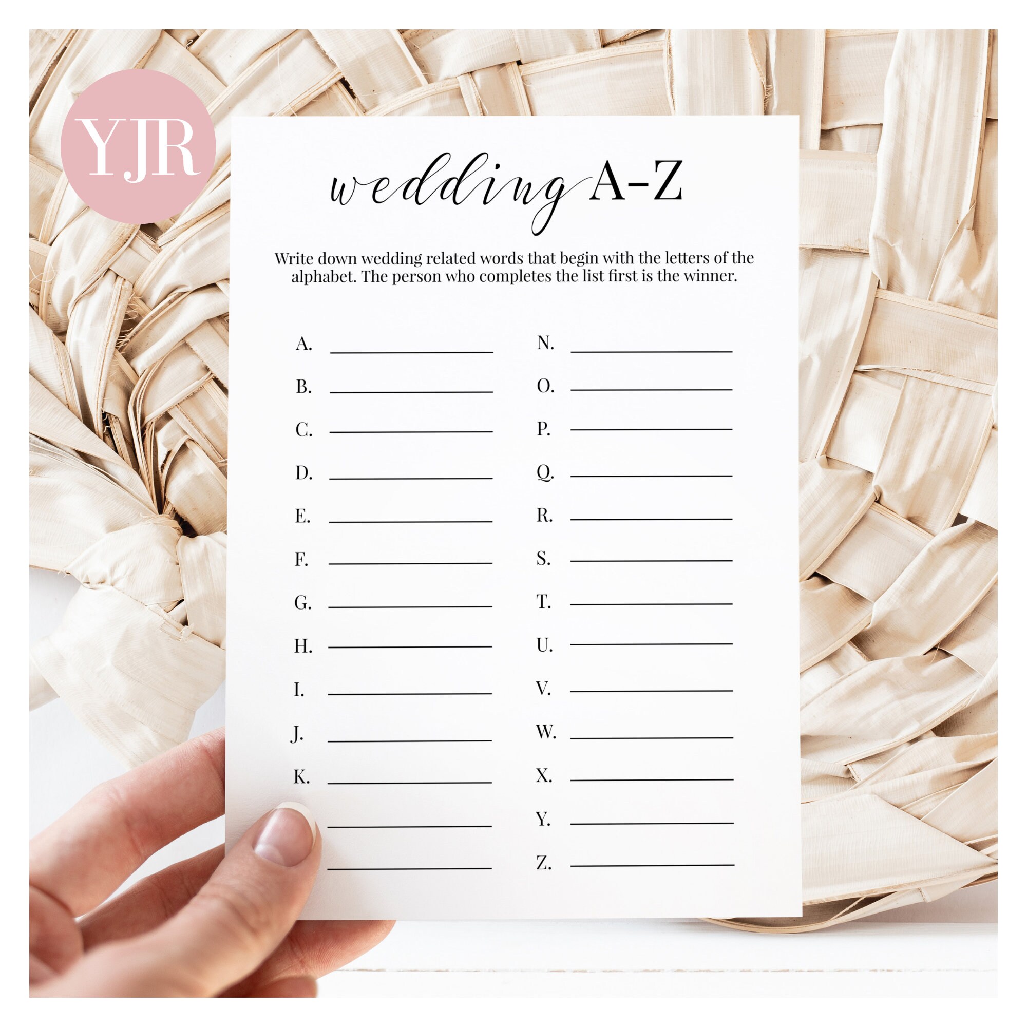 Wedding AZ Bridal Shower Game Wedding A to Z Game Etsy