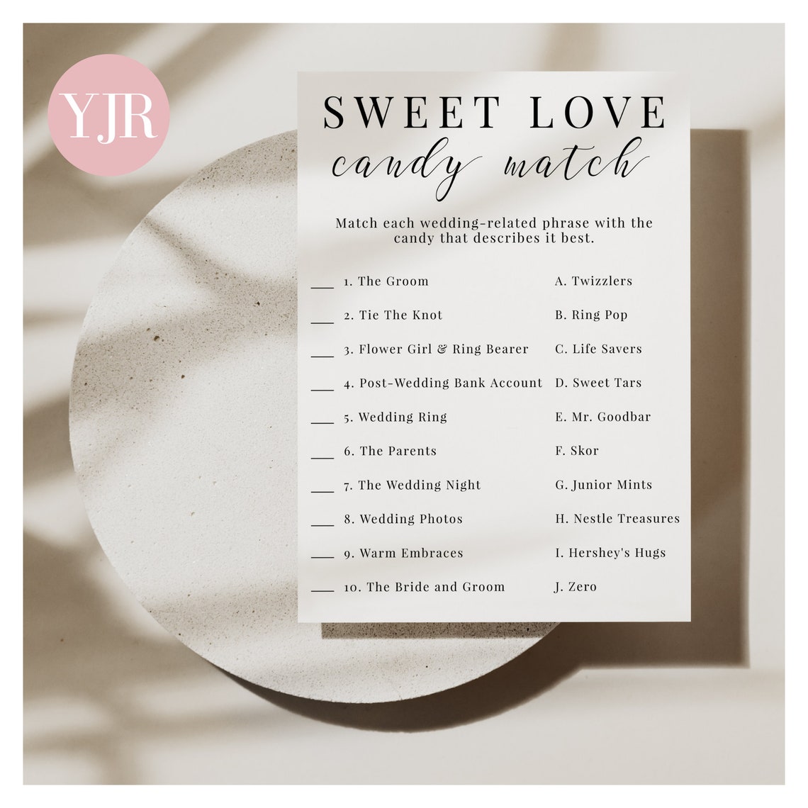 Sweet Love Candy Match Bridal Shower Game, Candy Match Game Bridal ...