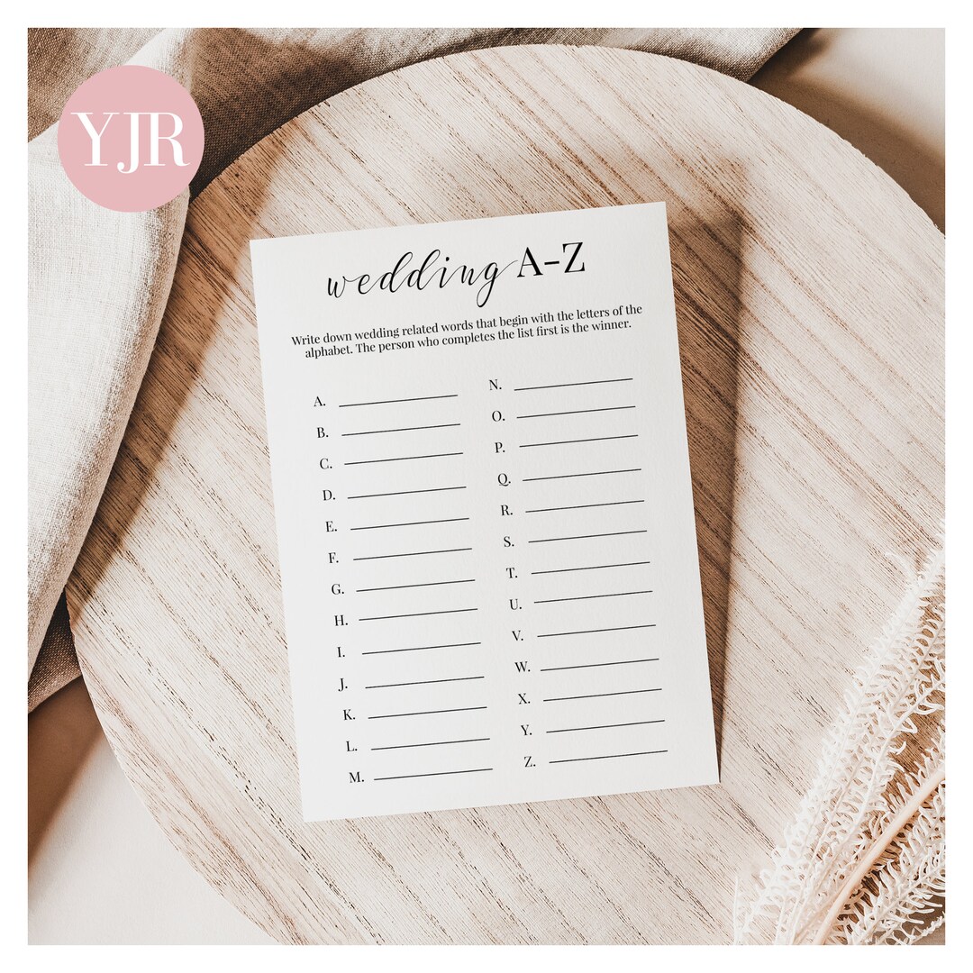 Wedding AZ Bridal Shower Game Wedding A to Z Game Etsy