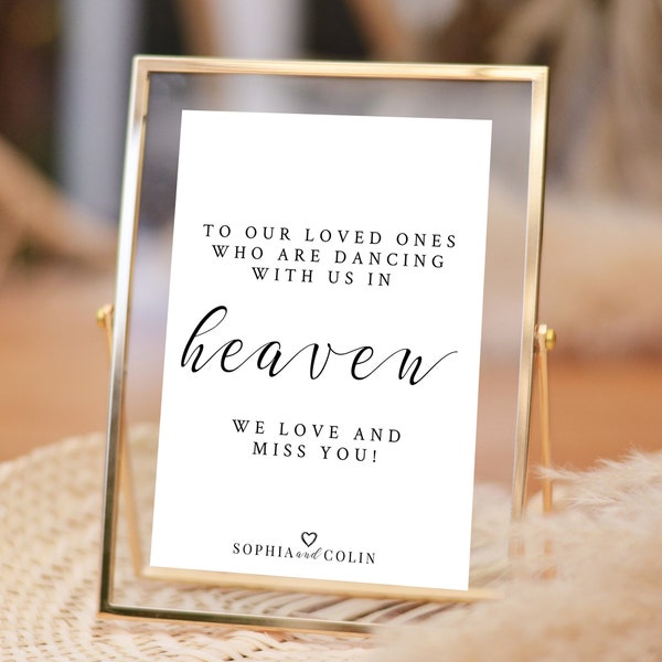 Simple Minimalist Wedding Memorial Sign Editable Template, Dancing With Us In Heaven, Heaven Wedding Sign, In Loving Memory Sign, C100