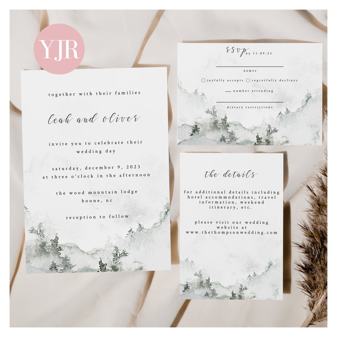 Minimalist Mountain Wedding Invitation, Mountain Wedding Invitation ...