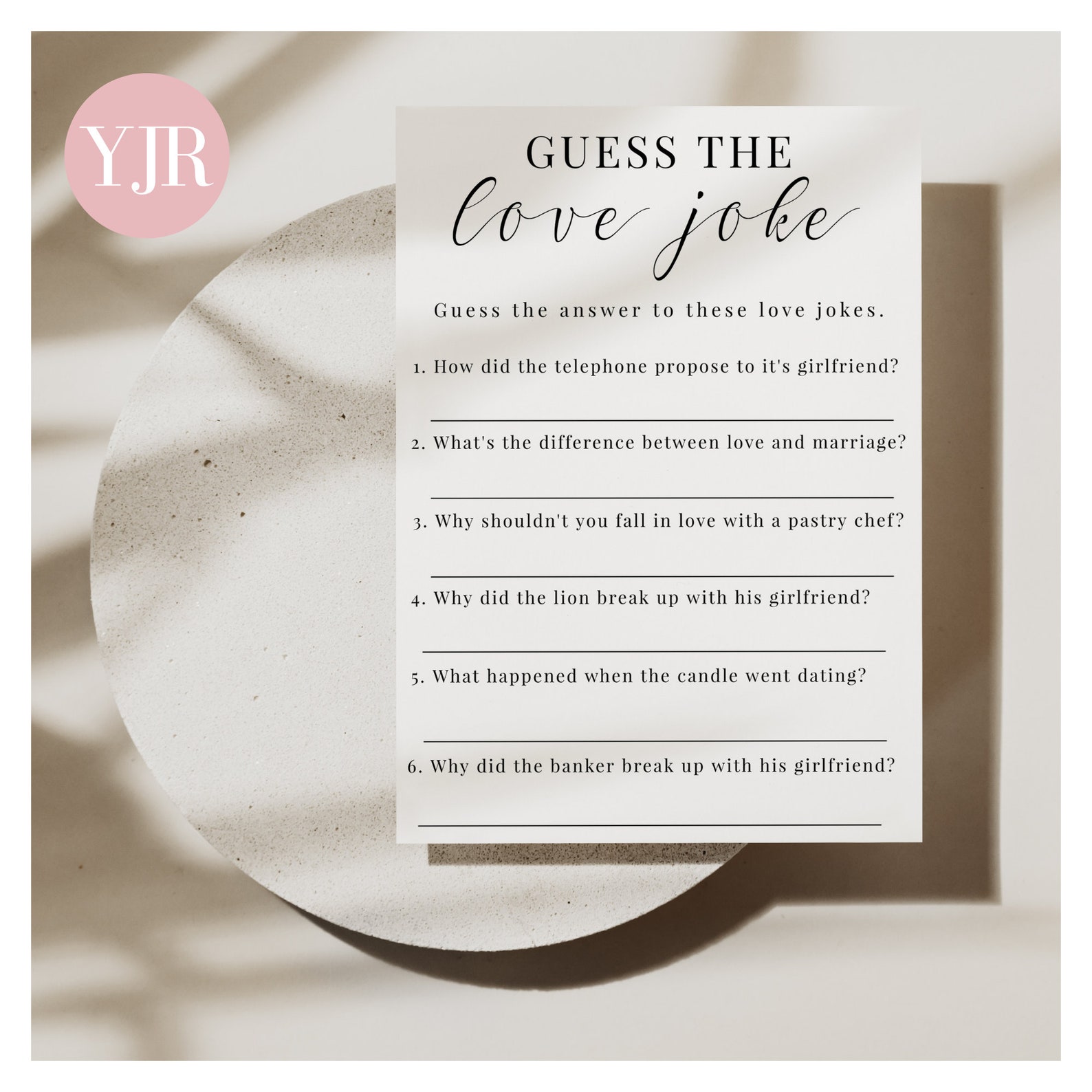 Guess the Love Joke Bridal Shower Game, Printable Bridal Shower Games