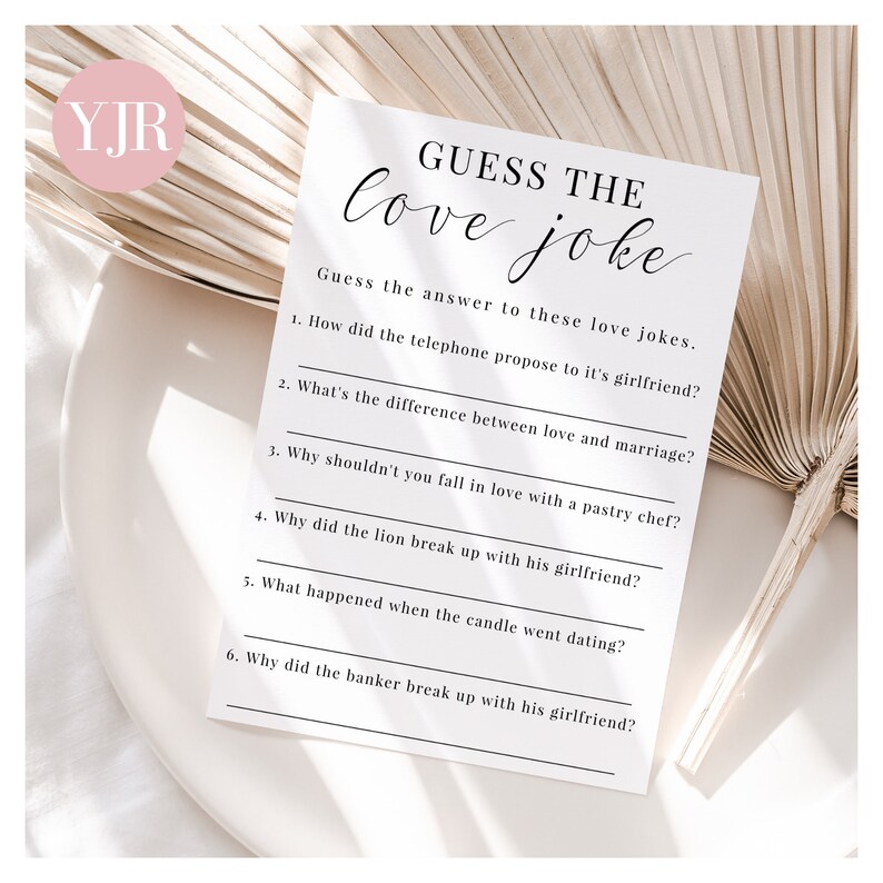 Guess the Love Joke Bridal Shower Game Printable Bridal Etsy