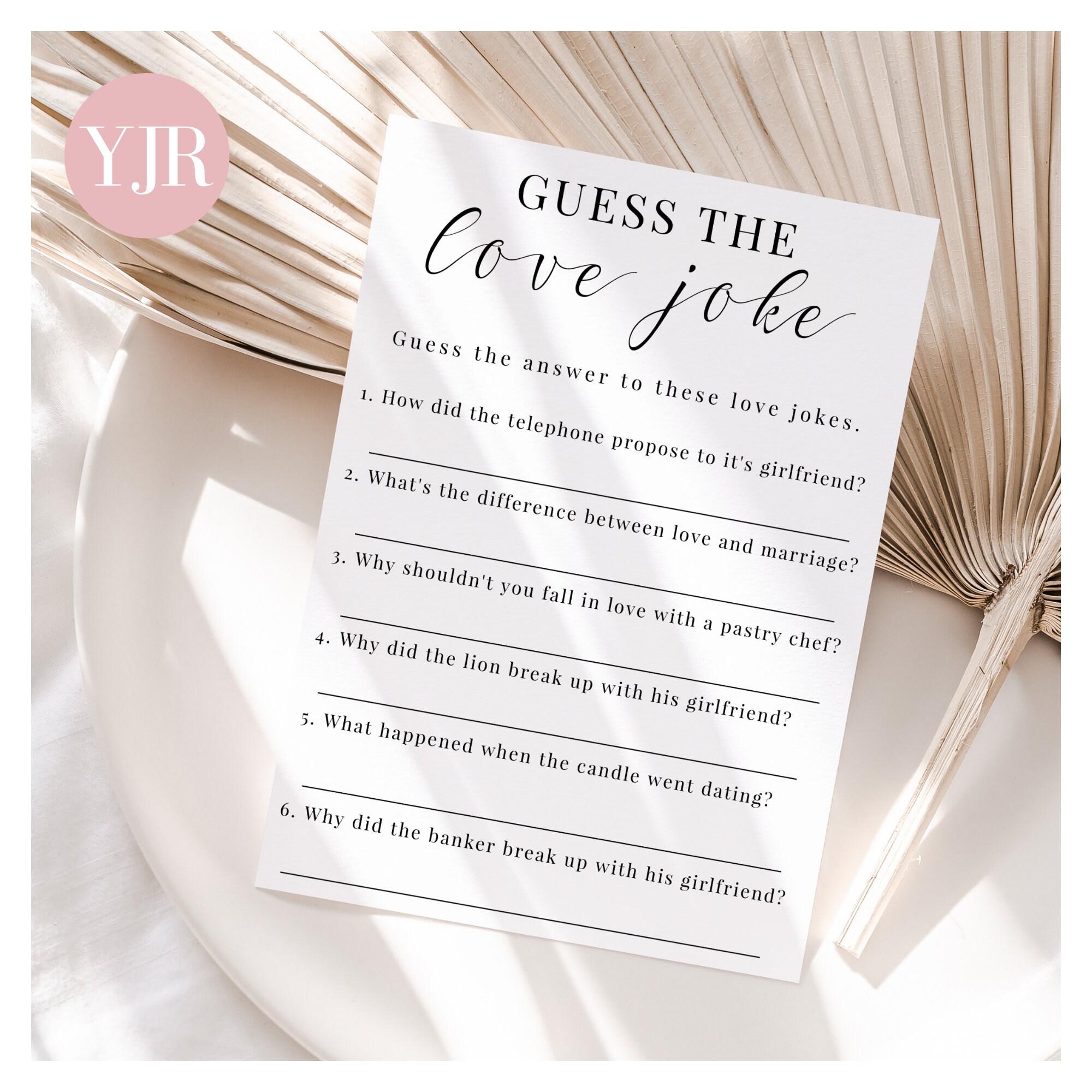 Guess the Love Joke Bridal Shower Game, Printable Bridal Shower Games
