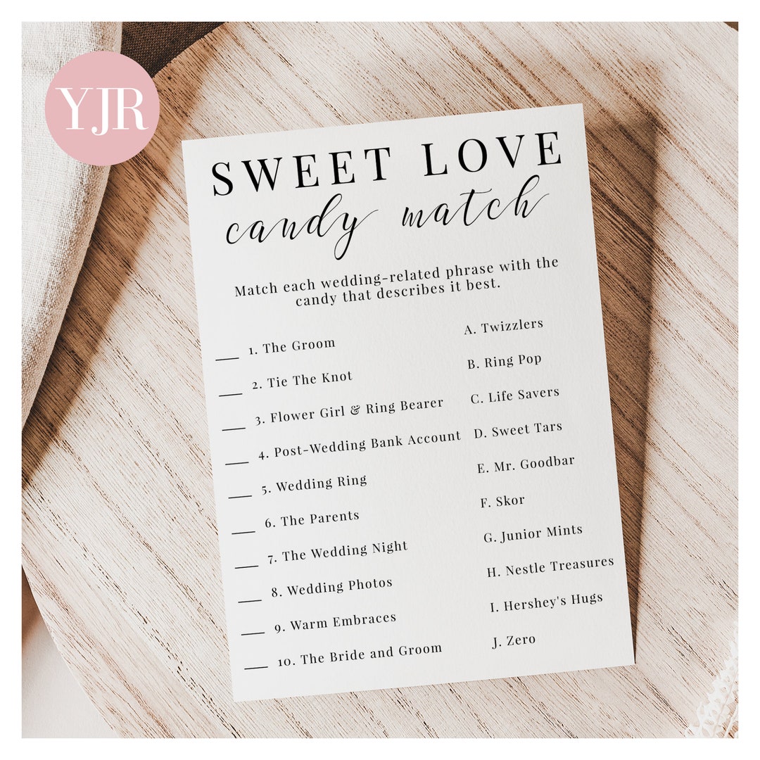 Sweet Love Candy Match Bridal Shower Game, Candy Match Game Bridal