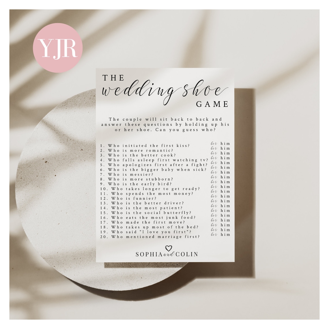 The Shoe Game Questions Wedding, Wedding Shoe Game, Guess Who Bride or Groom, Printable Bridal