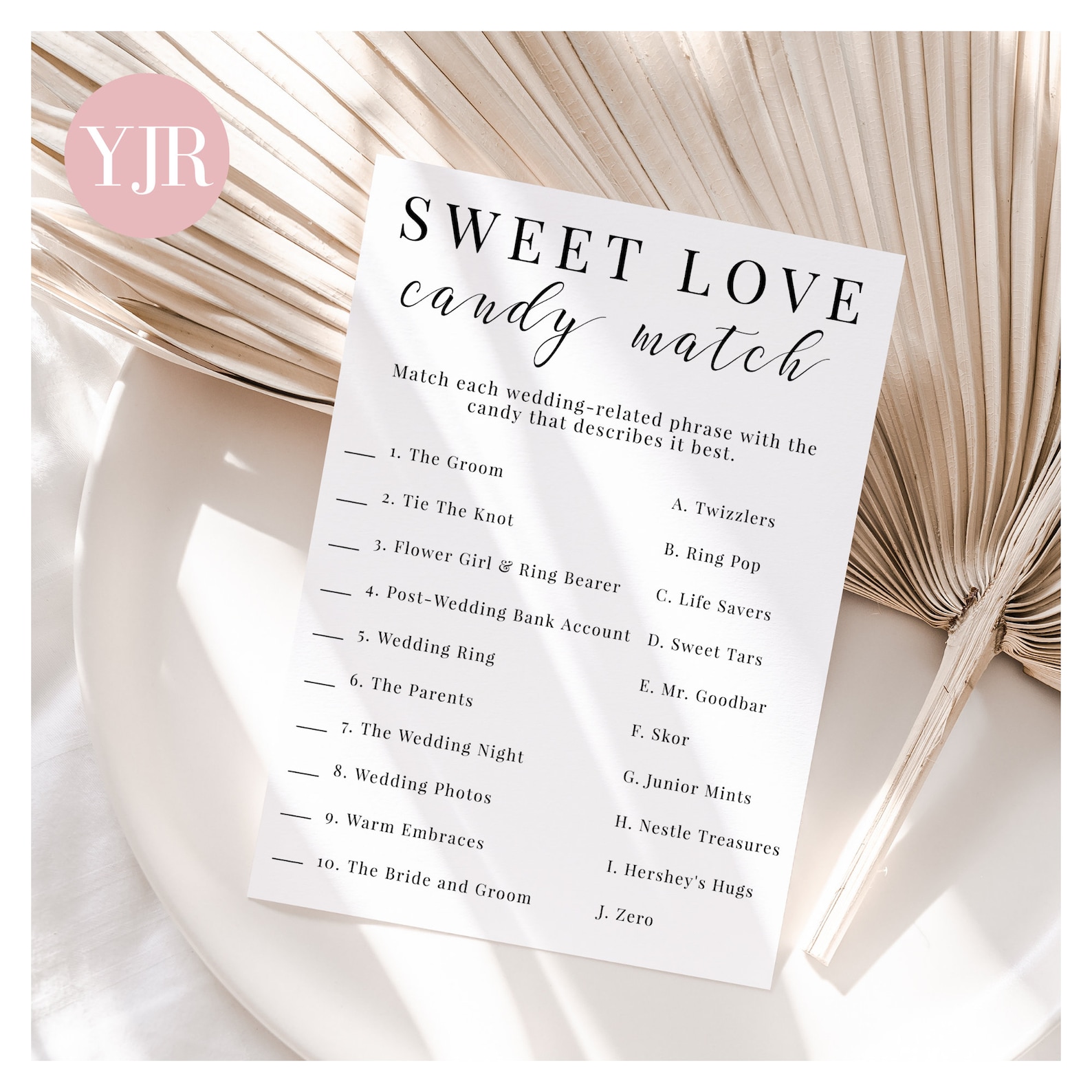 Sweet Love Candy Match Bridal Shower Game, Candy Match Game Bridal ...