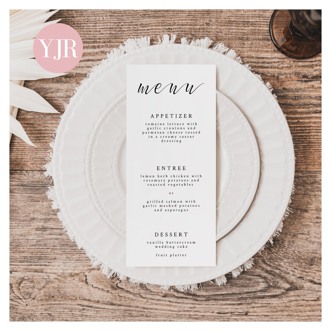 Wedding Menu Template, Minimalist Wedding Menu, Printable Wedding Menu ...