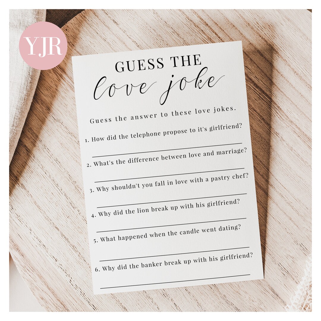 Guess the Love Joke Bridal Shower Game, Printable Bridal Shower Games