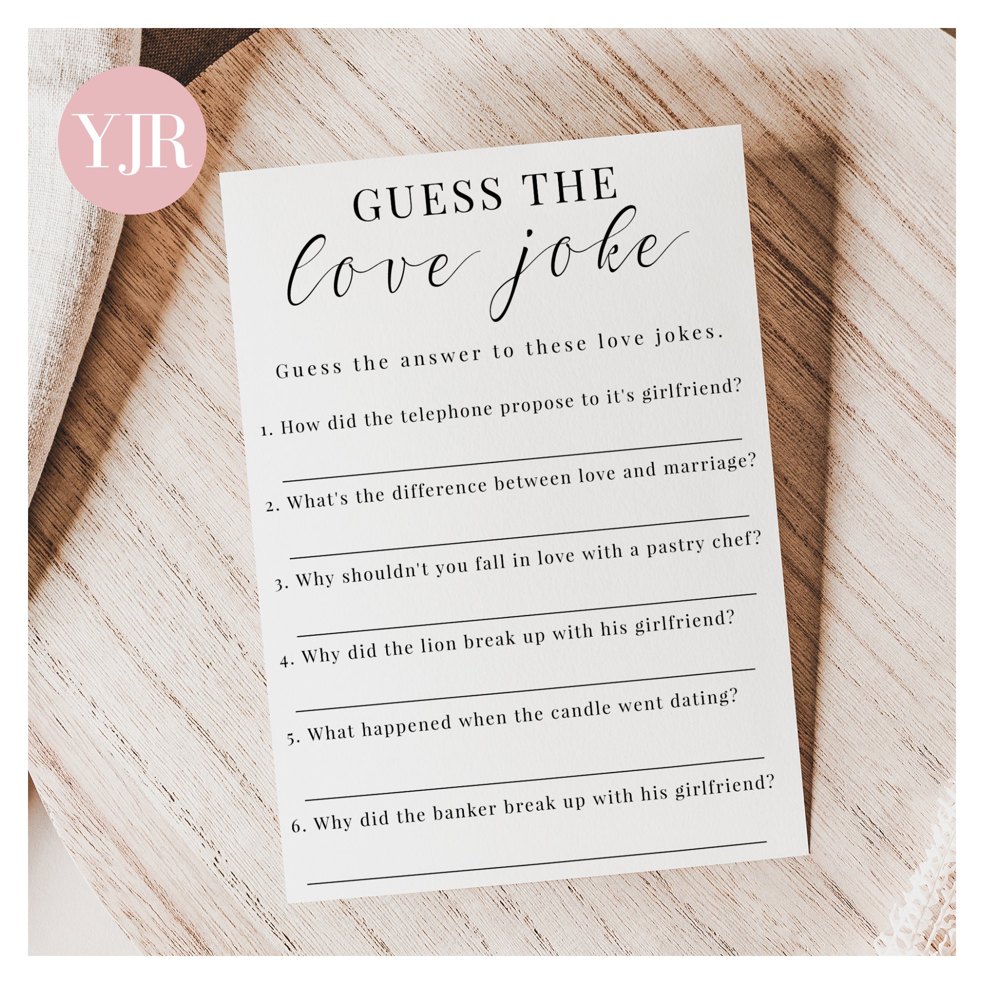 Guess the Love Joke Bridal Shower Game, Printable Bridal Shower Games