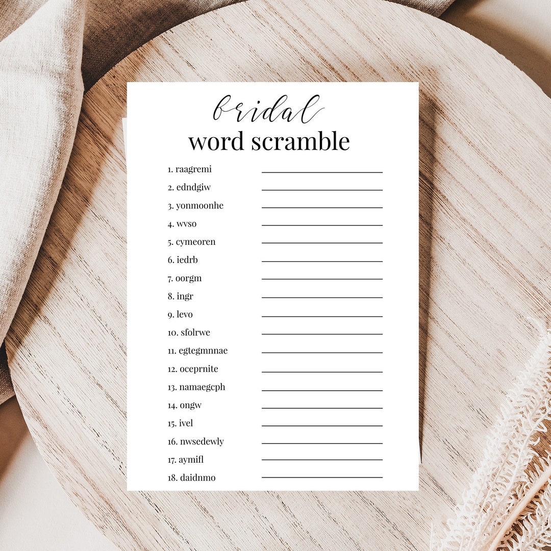 Word Scramble Bridal Shower Game Template, Printable Modern Bridal ...