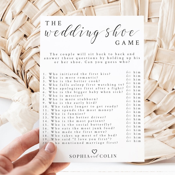 The Shoe Game Questions Wedding, Wedding Shoe Game, Guess Who? Bride or Groom, Printable Bridal Shower  Games, C100