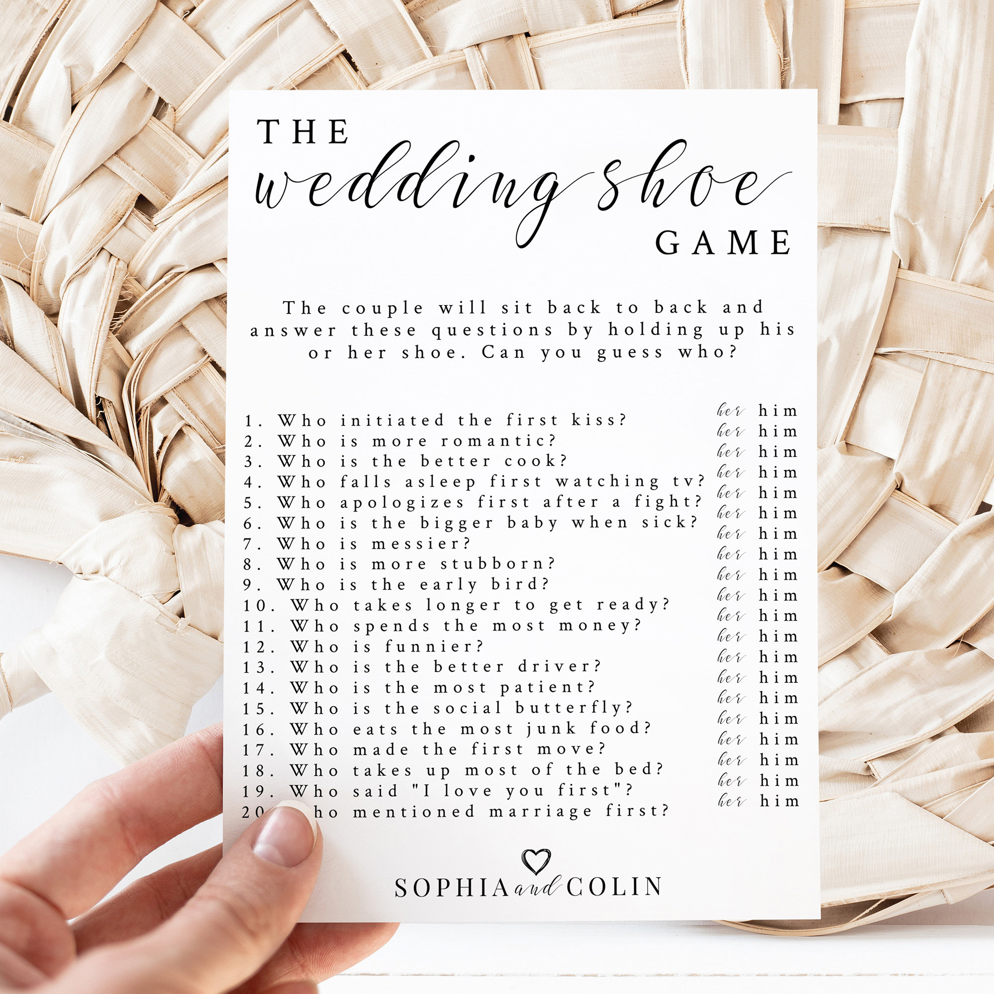 The Shoe Game Questions Wedding, Wedding Shoe Game, Guess Who Bride or Groom, Printable Bridal