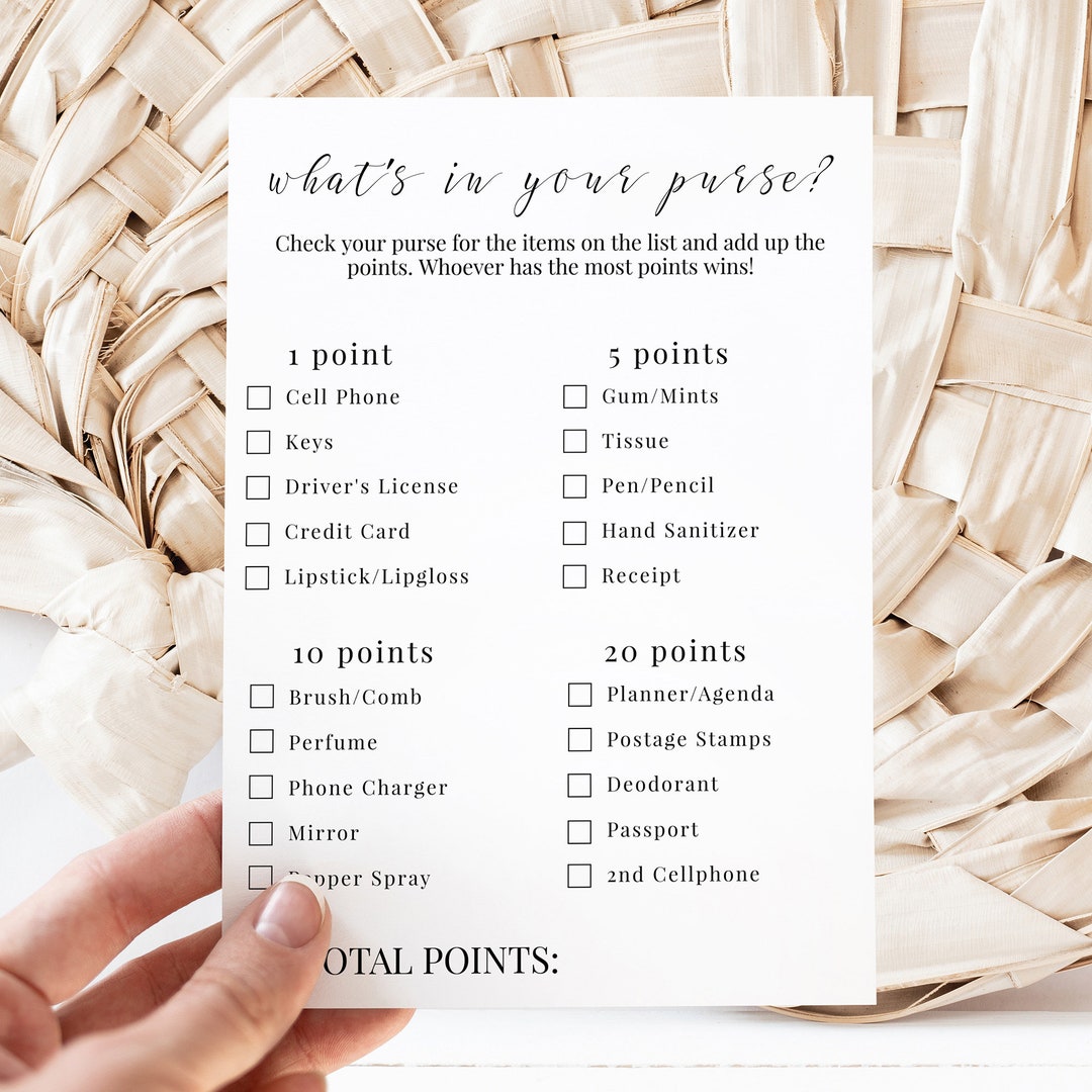 What's in Your Purse Bridal Shower , Purse Game Bridal Shower ...