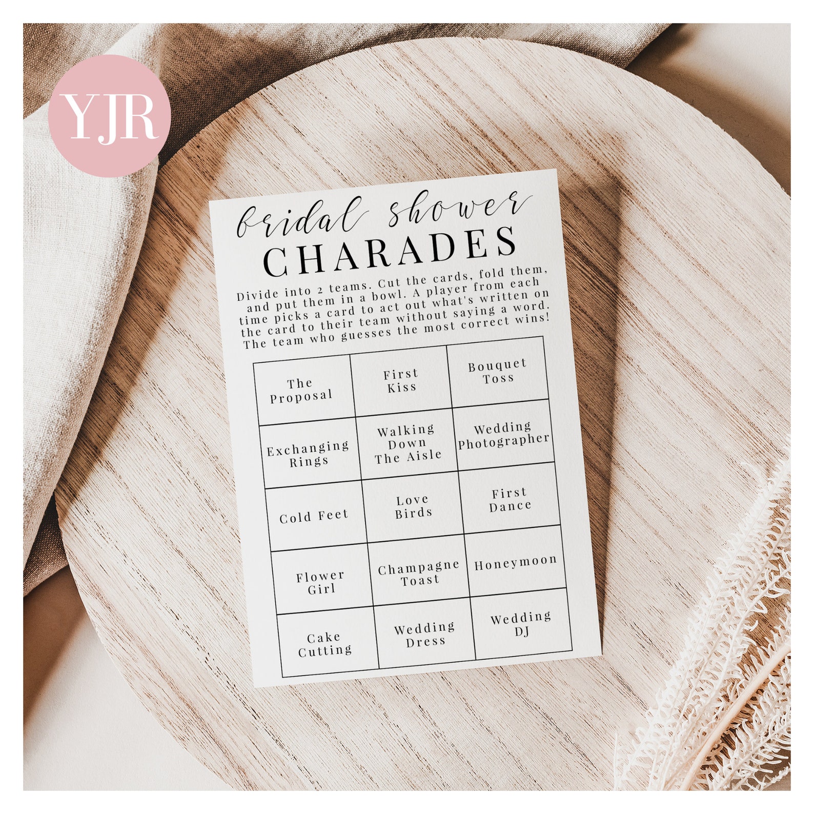 Bridal Shower Charades Game Bridal Party Charade Cards Etsy