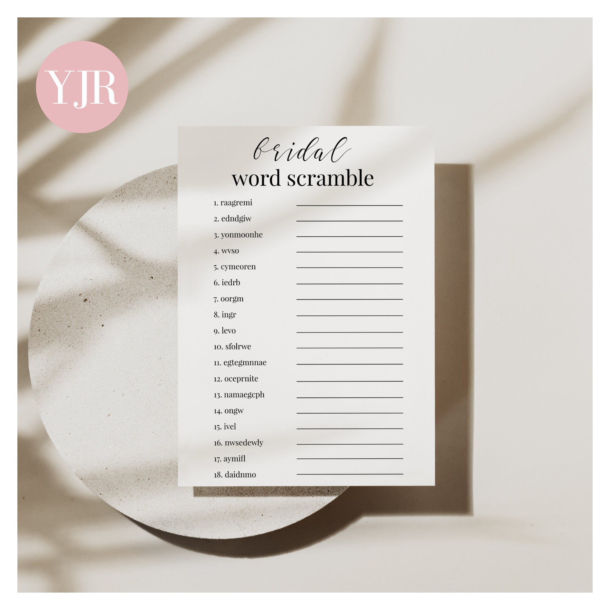 Word Scramble Bridal Shower Game Template Printable Modern - Etsy