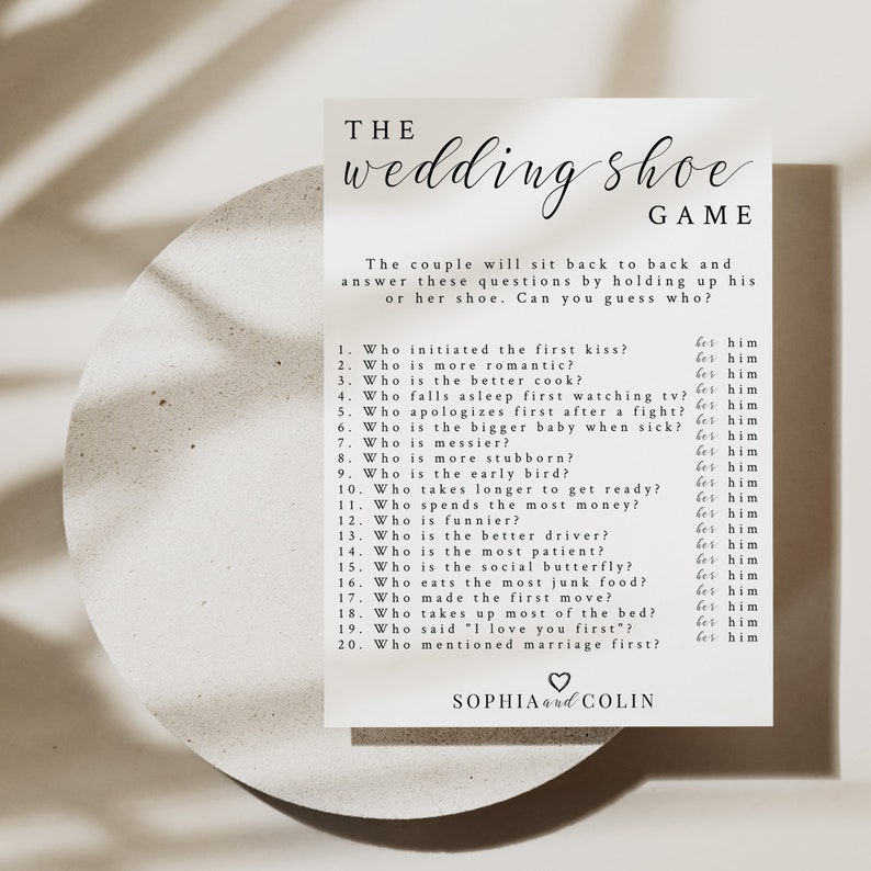 The Shoe Game Questions Wedding, Wedding Shoe Game, Guess Who Bride or ...