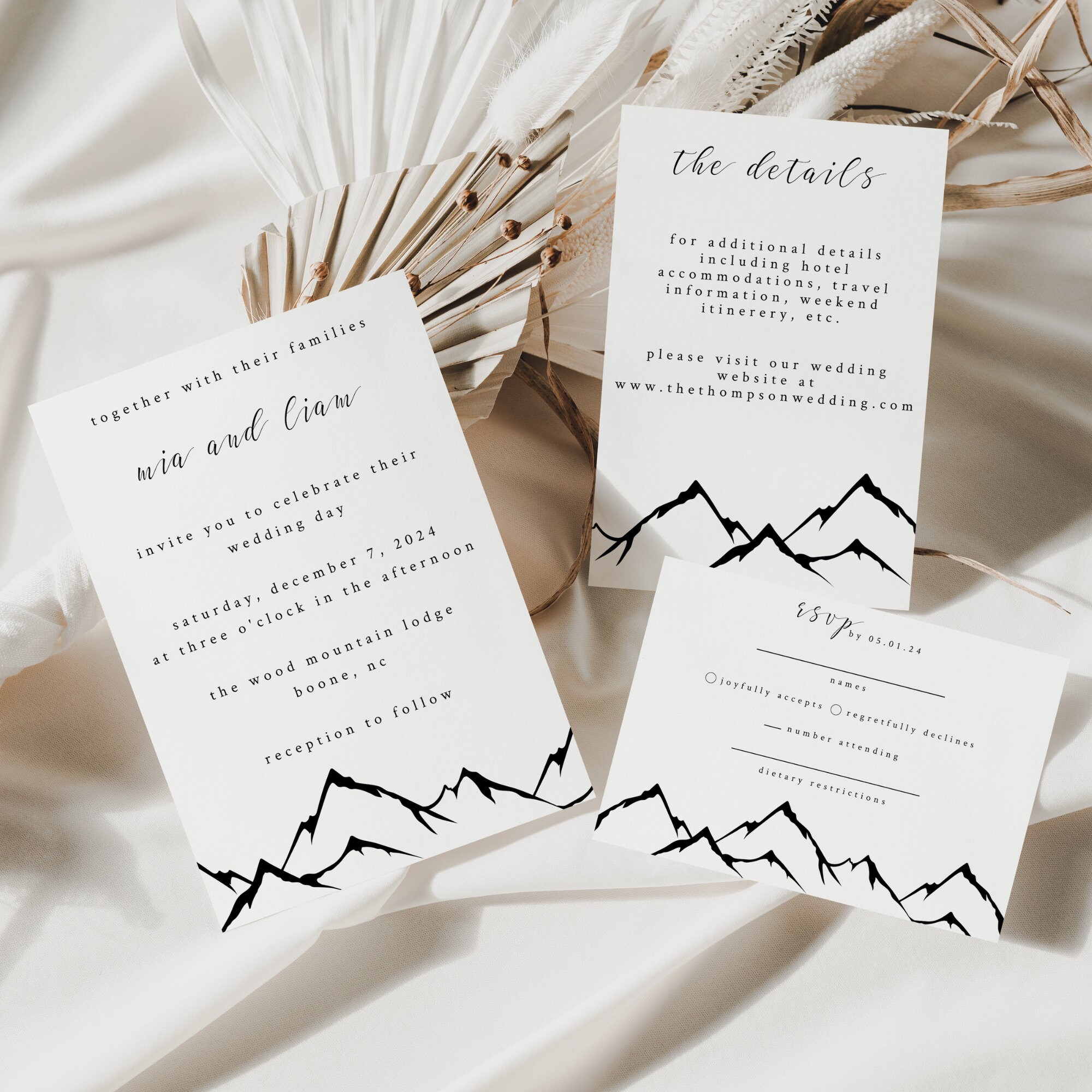 Minimalist Mountain Wedding Invitation, Mountain Wedding Bundle ...