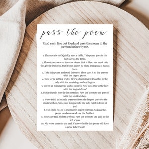 Pass The Poem Bridal Shower Game, Bridal Poem Game, Wedding Rhyme Game, Gift Passing Poem, Wedding Shower Games, Bridal Shower Game, C100