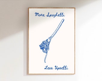 Blue Spaghetti Wall Art Print - Trendy Wall Art Kitchen Aesthetic Quote Art Print Kitchen Art Aesthetic Apartment Decor Digital Download
