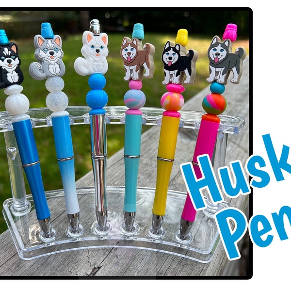 HUSKY Dog Beaded Ink Pen / Custom Journaling Planner Accessories / Unique Animal Lover Gift / Birthday Party Favors / Collector Item