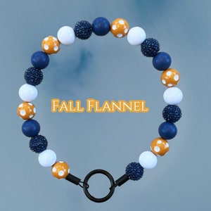 Denim Blue & Mustard Fall Flannel Beaded Dog Collar, Boho Pet Necklace