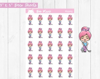 Mopping Chibi Personaggio Adesivi in pelle chiara Adesivi decorativi per diario Planner