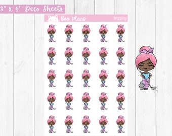 Mopping Chibi Character Adesivi pelle scura Adesivi decorativi per diario Planner
