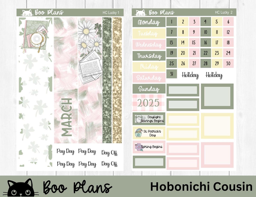 Lucky, March Monthly, St. Patrick's Day, Hobonichi Cousin Monthly Kit ...
