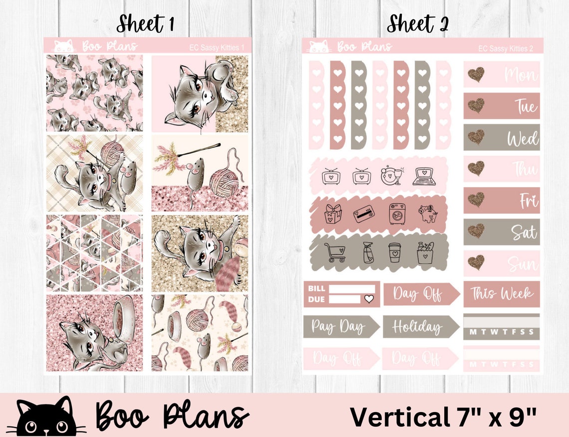Sassy Kitties - Erin Condren Vertical 7" X 9" - Weekly Planner Sticker ...