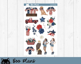 July 4th Deco Stickers, Planner Stickers, July, America, 4th of July