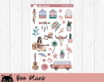 Boho Beach Deco Stickers, Planner Stickers, Beach, Boho, Summer, June