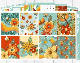 Groovy Flowers - Erin Condren Vertical 7" x 9" - Weekly Planner Sticker Set