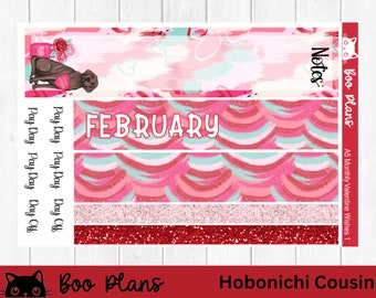 Valentine Wishes, February Monthly, Hobonichi Cousin Monthly Kit, A5 Monthly Kit, Bullet Journal
