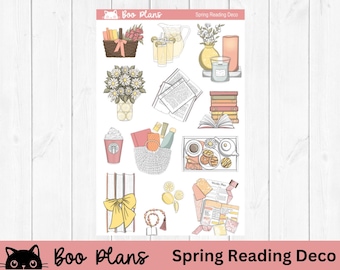 Spring Reading May Deco Stickers, Planner Stickers, Flowers, Books