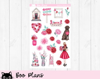 Valentine Wishes Deco Stickers, Planner Stickers, February, Valentine's
