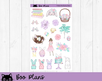 Follow the Bunny Deco Stickers, Planner Stickers, Easter, Bunny, April