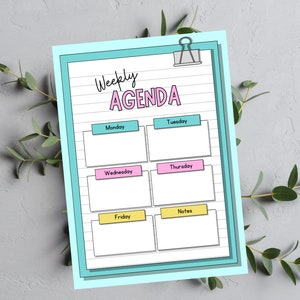 Blau Illustrierender Wochenplan, Wochenplaner, druckbarer Planer, Canva Vorlage, digitaler Download, bearbeitbare Vorlage, Sofort Download