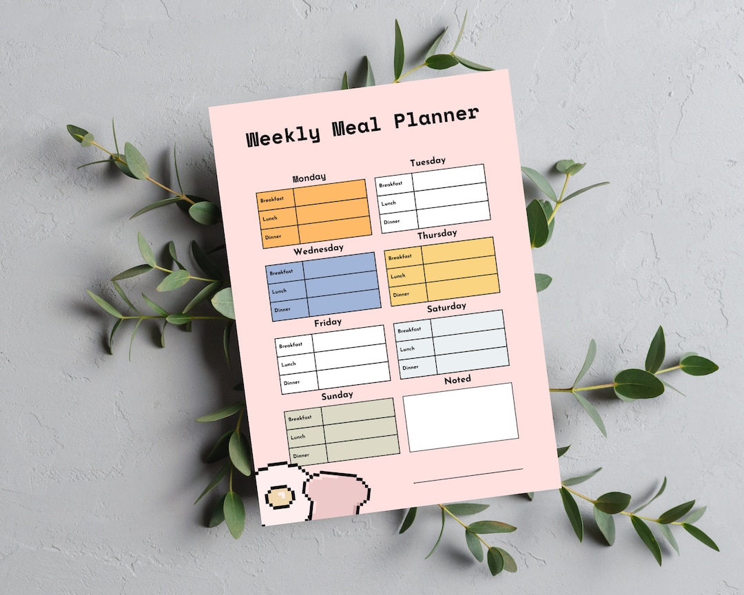 Pink Weekly Meal Planner: Printable Template (instant Download) - Etsy