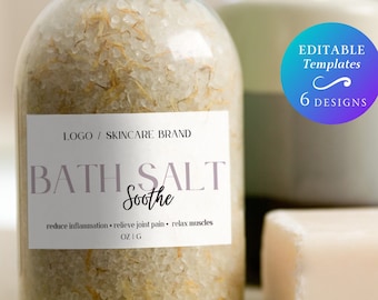 Therapeutic Bath Salts Label Template Organic Mineral Bath Salt Label Editable Bath Salts Soak Label Printable DIY Skincare Bath Salts Label