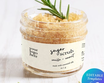 Sugar Scrub Wrap Around Label Template Editable Handmade Cosmetic Jar Label DIY Custom Skincare & Beauty Wrap Around Label Canva Template