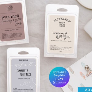 Editable Candle Wax Melt Label Template DIY Soy Wax Melt Label For Clamshell Mold Custom Scented Wax Melt Label Printable Clamshell Label