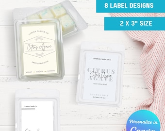 Candle Wax Melt Label Template Custom Wax Melt Clamshell Label Editable Wax Melt Sticker For Handmade Print at Home Clamshell Mold Label
